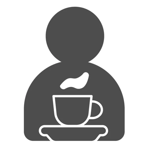 Hombre, taza de té en platillo icono sólido, ingles concepto de desayuno, taza de té signo vectorial sobre fondo blanco, el hombre y la taza de estilo glifo para el concepto móvil y el diseño web. Gráficos vectoriales. — Archivo Imágenes Vectoriales