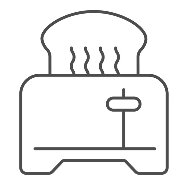 Toaster mit Toastbrot-Thin-Line-Symbol, englisches Frühstückskonzept, Toaster mit Brotvektorzeichen auf weißem Hintergrund, Toaster-Outline-Stil für mobiles Konzept und Webdesign. Vektorgrafik. — Stockvektor