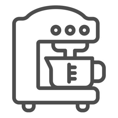 Kahve makinesi çizgisi ikonu, İngiliz kahvaltısı konsepti, beyaz arka planda kahve makinesi vektör işareti, mobil konsept ve web tasarımı için kahve makinesi tasarımı tarzı. Vektör grafikleri.
