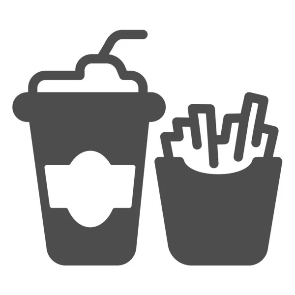 可乐和薯条的固体图标玻璃，英式早餐概念，白色背景的快餐向量符号，可乐，薯条的风格移动概念和网页设计。矢量图形. — 图库矢量图片