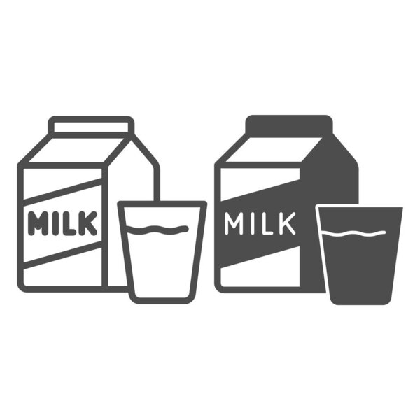 Carton of milk and glass line and solid icon, englishbreakfast concept, milk and glass vector sign on white background, carton, glass outline style for mobile concept and web design. Vector graphics.