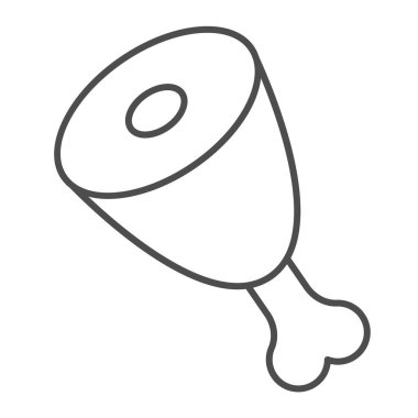 Kızarmış tavuk budu, ince çizgi ikonu, İngiliz kahvaltısı kavramı, beyaz arka planda kızarmış tavuk budu vektör işareti, mobil konsept ve web tasarımı için kızarmış tavuk bacağı taslak tarzı. Vektör grafikleri.