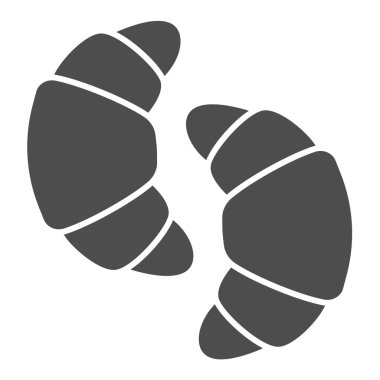 İki ay çöreği katı ikonu, İngiliz kahvaltısı kavramı, beyaz arka planda iki kruvasan vektör işareti, mobil konsept ve web tasarımı için iki kruvasan kabartma tarzı. Vektör grafikleri.