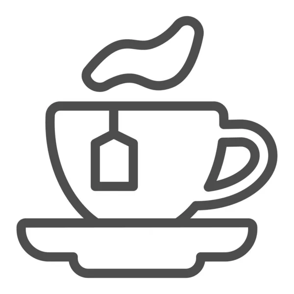 Cup te med väska linje ikon, englishbreakfast koncept, kopp te vektor tecken på vit bakgrund, kopp te kontur stil för mobil koncept och webbdesign. Vektorgrafik. — Stock vektor
