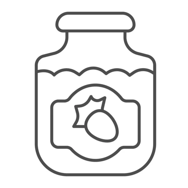 Potje aardbeienjam dunne lijn icoon, engels ontbijt concept, aardbeienjam vector teken op witte achtergrond, potje jam outline stijl voor mobiele concept en web design. vectorgrafieken. — Stockvector