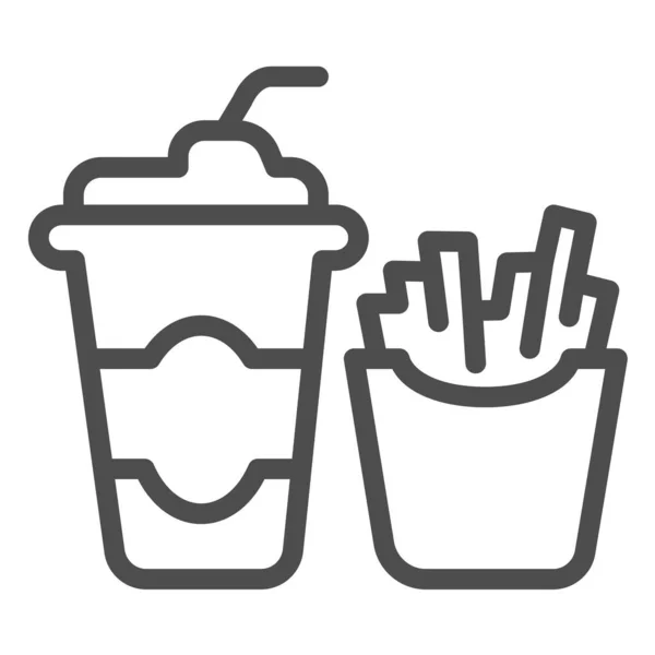 Vidro de cola e fritas ícone de linha, Inglês conceito de café da manhã, sinal de vetor de fast food no fundo branco, cola, fritas estilo esboço para o conceito móvel e web design. Gráficos vetoriais. — Vetor de Stock