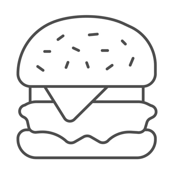 Hambúrguer com queijo e repolho ícone de linha fina, conceito de café da manhã Inglês, sinal de vetor de hambúrguer no fundo branco, estilo de contorno de hambúrguer para o conceito móvel e web design. Gráficos vetoriais. — Vetor de Stock