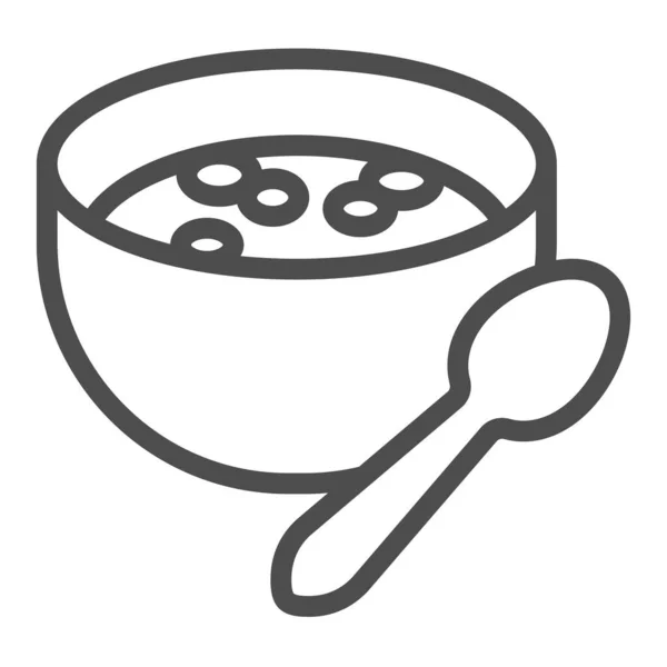 Γάλα κουάκερ γραμμή εικονίδιο, englishbreakfast έννοια, πιάτο με χυλό διάνυσμα υπογράψει σε λευκό φόντο, πιάτο, κουτάλι περίγραμμα στυλ για την κινητή έννοια και web design. Διανυσματικά γραφικά. — Διανυσματικό Αρχείο