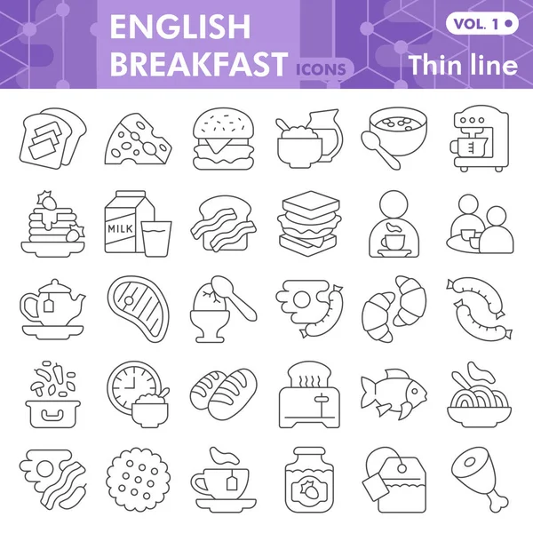 İngiliz kahvaltı çizgisi ikonu seti, yiyecek sembolleri koleksiyonu ya da çizimler. Ağ ve uygulama için İngilizce kahvaltı tarzı işaretler. Beyaz arkaplanda izole edilmiş vektör grafikleri. — Stok Vektör