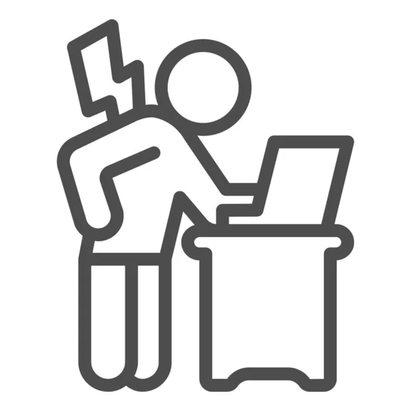 Man rugpijn met laptop lijn icoon, office esyndrome concept, man, rug pijn vector teken op witte achtergrond, man, laptop outline stijl voor mobiel concept en web design. vectorgrafieken. — Stockvector