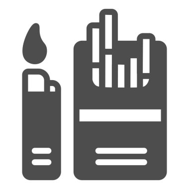 Daha hafif katı ikon, tütün konsepti, Sigs, tütün, beyaz arka planda imzalar, mobil konsept ve web tasarımı için kabartma tarzı simge. Vektör grafikleri.