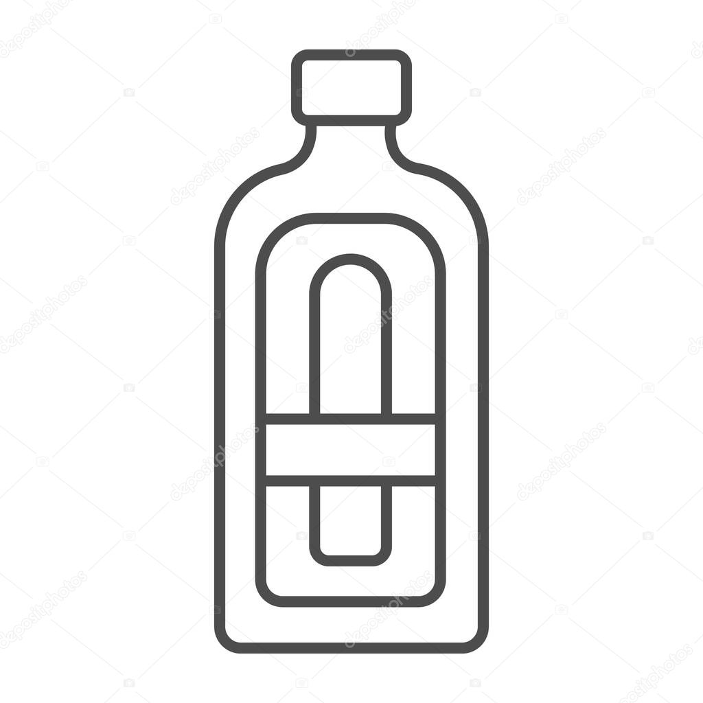 Bottle of Becherovka thin line icon, bar concept, botteled alcoholic beverage vector sign on white background, outline style icon for mobile concept and web design. Vector graphics.