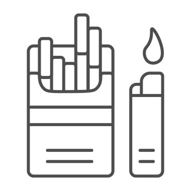 Daha hafif çizgi ikonu, tütün konsepti, Sigs, tütün, beyaz arka planda imzalar, mobil konsept ve web tasarımı için taslak tarzı simge. Vektör grafikleri.