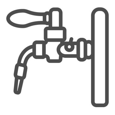 Bira musluğu, bira dağıtım sistemi ikonu, bira fabrikası konsepti, beyaz arka planda bira vektör tabelası, mobil konsept ve web tasarımı için taslak stil ikonu. Vektör grafikleri.