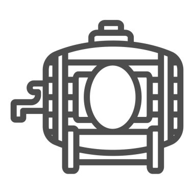 Musluk hattı ikonuna sahip ahşap şarap fıçısı, şaraphane konsepti, şaraphane, beyaz arka planda bira fabrikası vektör tabelası, mobil konsept ve web tasarımı için tasarım tasarımı için taslak tarzı ikonu. Vektör grafikleri.