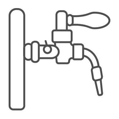 Bira musluğu, bira dağıtım sistemi ince çizgi ikonu, bira fabrikası konsepti, beyaz arka planda bira vektör işareti taslağı, mobil konsept ve web tasarımı için taslak tarzı ikon. Vektör grafikleri.