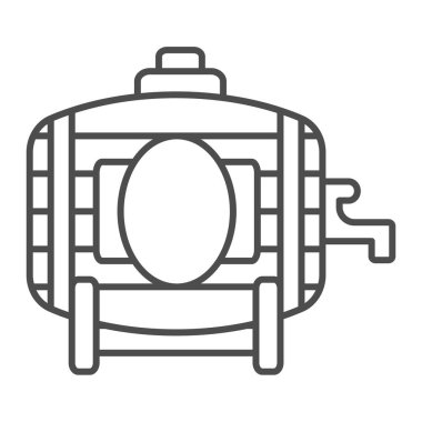 Tap ince çizgi ikonlu ahşap şarap fıçısı, şaraphane konsepti, şaraphane, beyaz arka planda bira fabrikası vektör tabelası, mobil konsept ve web tasarımı için tasarım tasarımı için taslak tarzı ikonu. Vektör grafikleri.