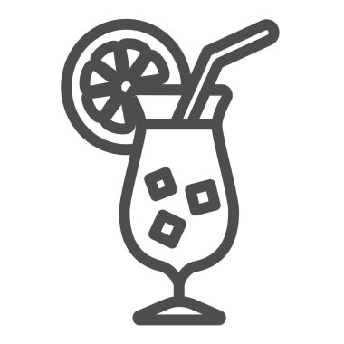 Buzlu portakal dilimli kokteyl, bar konsepti, beyaz arka planda tropikal içecek vektör işareti, mobil konsept ve web tasarımı için taslak tarzı simge. Vektör grafikleri.