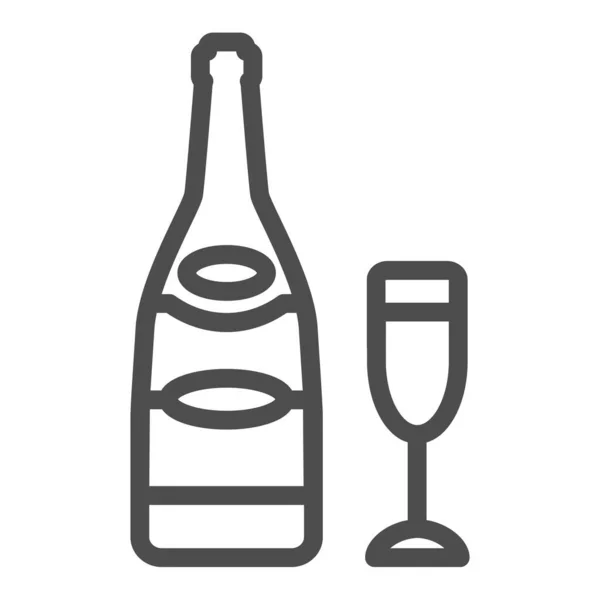 Bottiglia di champagne con icona della linea di vetro flauto, concetto di cantina, segno vettore di spumante su sfondo bianco, icona di stile di contorno per concetto mobile e web design. Grafica vettoriale. — Vettoriale Stock
