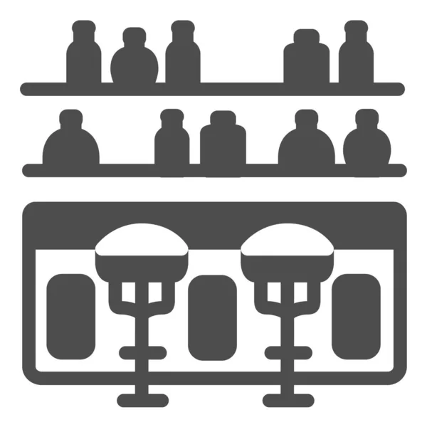 Bar counter με σκαμπό και μπουκάλια στερεό εικονίδιο, μπαρ και παμπ έννοια, pub interrior vector sign on white background, glyph style icon for mobile concept and web design. Διανυσματικά γραφικά. — Διανυσματικό Αρχείο