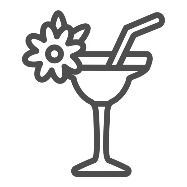 具有花卉装饰、装饰的鸡尾酒线图标、酒吧概念、白色背景的雏菊矢量符号、移动概念和网页设计的轮廓风格图标。矢量图形. — 图库矢量图片