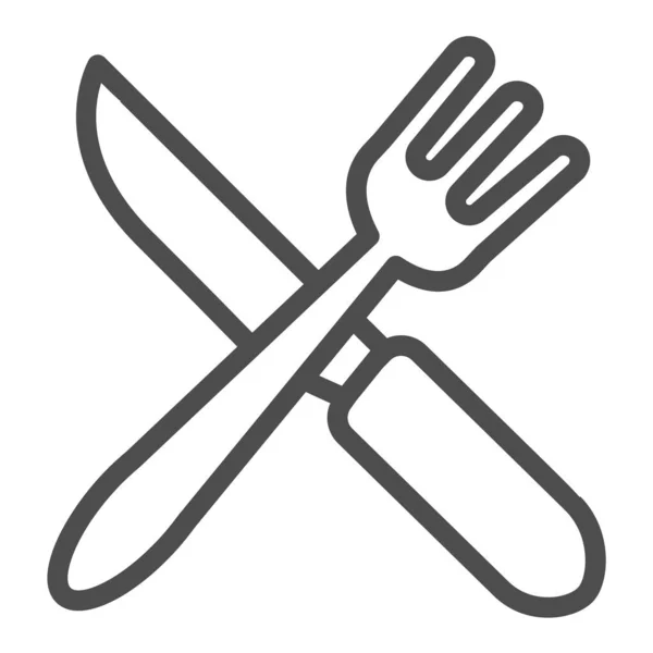 Tenedor y cuchillo cruzados, utensilios de alimentación icono de la línea, concepto de catering, signo de vectores cubiertos sobre fondo blanco, icono de estilo de contorno para el concepto móvil y diseño web. Gráficos vectoriales. — Vector de stock