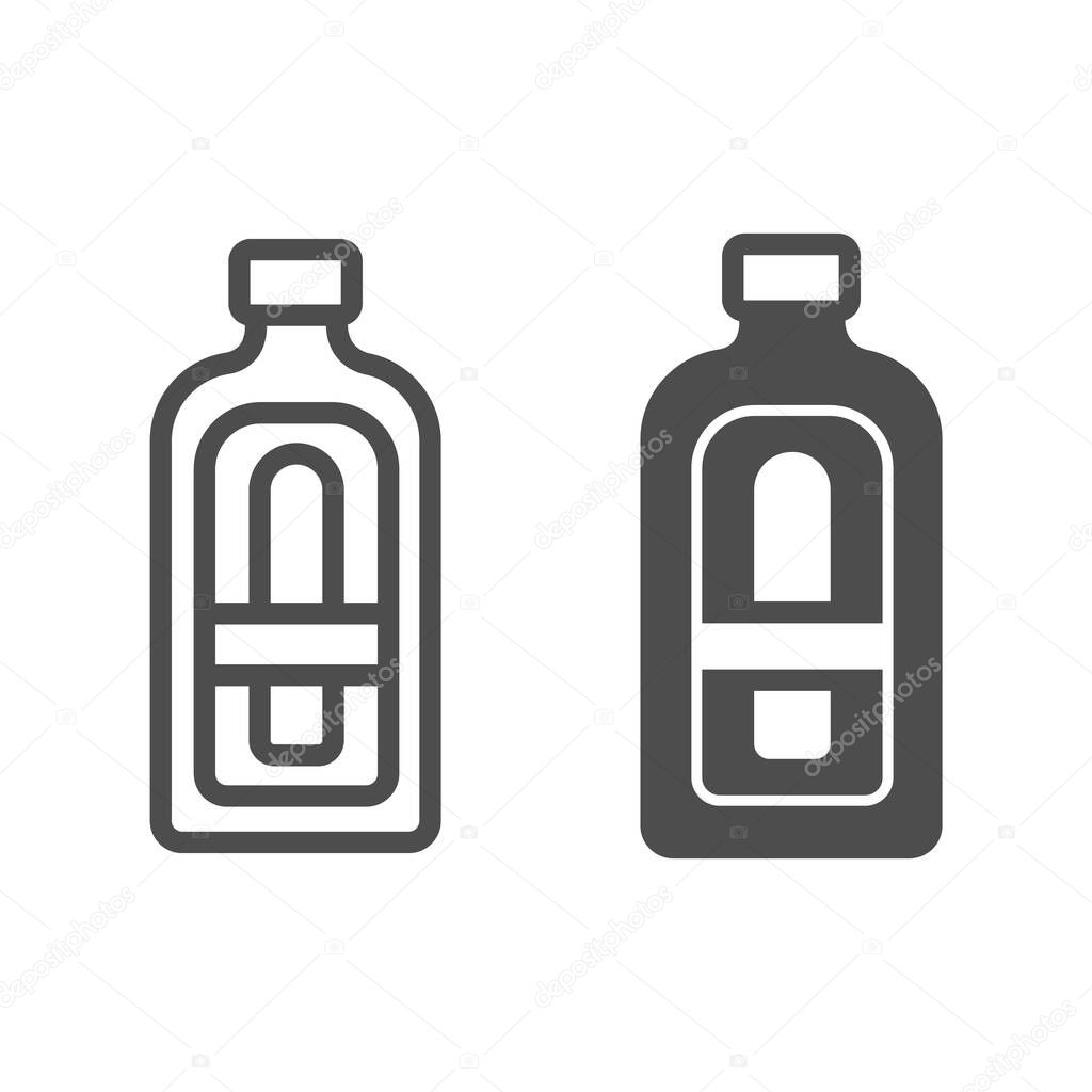 Bottle of Becherovka line and solid icon, bar concept, botteled alcoholic beverage vector sign on white background, outline style icon for mobile concept and web design. Vector graphics.