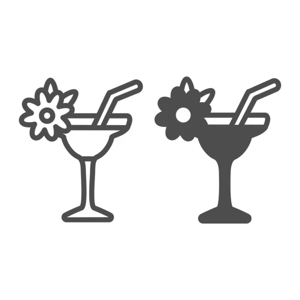 Margarita with floral decoration, garnished cocktail line and solid icon, bar concept, daiquiri vector sign on white background, outline style icon for mobile concept and web design. Vector graphics. — Stock Vector