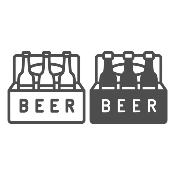 Krabička na pivo s balenou linkou piva a pevnou ikonou, koncept baru, vektorová značka obalu piva na bílém pozadí, ikona ve stylu obrysu pro mobilní koncept a web design. Vektorová grafika. — Stockový vektor