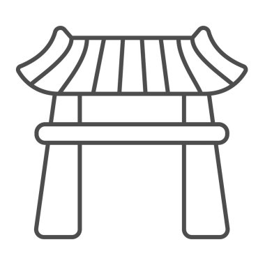 Çatısı olan Japon çardağı, lotus pavilyon ince çizgi ikonu, mimari konsept, arka planda bahçe vektör işareti, mobil konsept ve web tasarımı için taslak tarzı ikon. Vektör grafikleri.