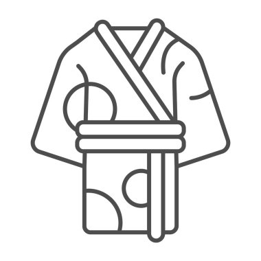 Japon kadın bornozu, kimono ince çizgi ikonu, Asya kültürü konsepti, Japonya ulusal kıyafet vektör işareti beyaz arka planda, mobil konsept ve web tasarımı için taslak tarzı ikon. Vektör grafikleri.