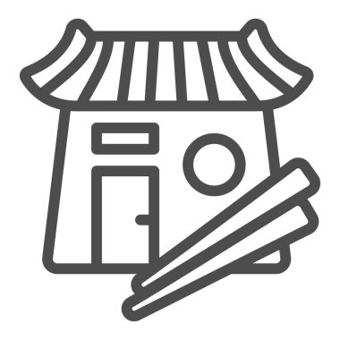 Suşi barı, Japon yemeği, restoranı, yemek çubuğu çizgisi ikonu, Asyalı yemek konsepti, beyaz arka planda Japonya vektör işareti, mobil konsept ve web tasarımı için taslak tarzı ikon. Vektör grafikleri.