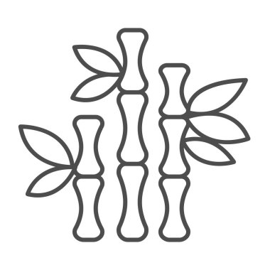 Bambu yaprakları ince çizgi ikonu, Asya doğası kavramı, beyaz arka planda ağaç bitkisi vektör işareti, mobil konsept ve web tasarımı için taslak tarzı ikonu içerir. Vektör grafikleri.