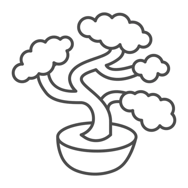 Bonsai tree, potted plant thin line icon, asian culture concept, Japanese miniature tree vector sign on white background, outline style icon for mobile concept and web design. Gráficos vetoriais. —  Vetores de Stock