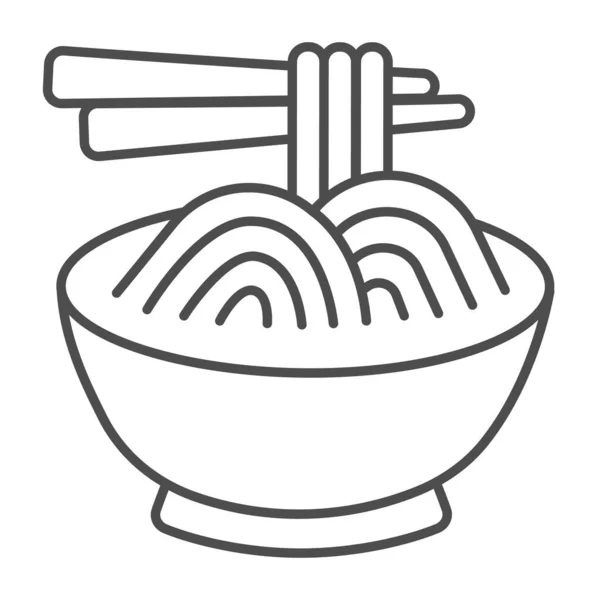 Noodles in a bowl and chopsticks thin line icon, asian food concept, spaghetti vector sign on white background, outline style icon for mobile concept and web design. Vector graphics. — Stock Vector