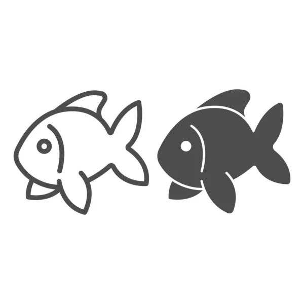 Peces, peces de colores, acuario línea de peces tropicales e icono sólido, concepto de vida marina, signo de vector de carpa sobre fondo blanco, icono de estilo de esquema para el concepto móvil y diseño web. Gráficos vectoriales. — Vector de stock