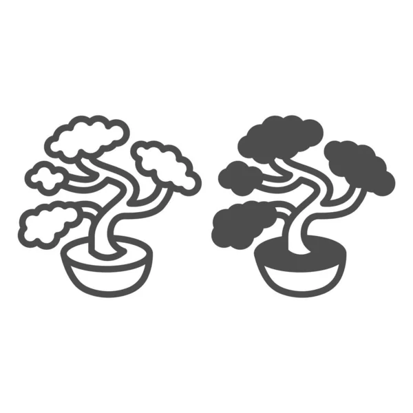 Árvore de Bonsai, linha de planta em vaso e ícone sólido, conceito de cultura asiática, sinal de vetor de árvore em miniatura japonês no fundo branco, ícone de estilo de esboço para conceito móvel e web design. Gráficos vetoriais. —  Vetores de Stock