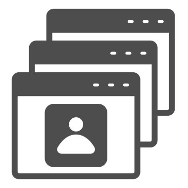 Kullanıcı profili düğmesi olan pencereler, somut simge içinde hesap günlüğü, bilgisayar konsepti, beyaz arkaplan üzerinde avatar vektör işareti, mobil konsept ve web tasarımı için glyph biçimi simgesi. Vektör grafikleri.