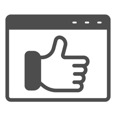 Baş parmaklı pencere, sağlam web sitesi simgesi hakkında olumlu geri bildirim, evet kavramı, beyaz arka planda vektör işareti, mobil konsept ve web tasarımı için glyph tarzı simge gibi. Vektör grafikleri.