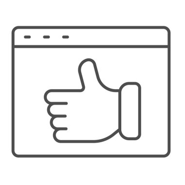 Baş parmaklı pencere, internet sitesi hakkında olumlu geribildirim, beyaz arka planda vektör işareti, mobil konsept ve web tasarımı için taslak biçimi simgesi gibi. Vektör grafikleri.