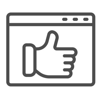 Baş parmaklı pencere, web sitesi çizgisi simgesi hakkında olumlu geri bildirim, evet kavramı, beyaz arka planda vektör işareti, mobil konsept ve web tasarımı için taslak biçimi simgesi gibi. Vektör grafikleri.