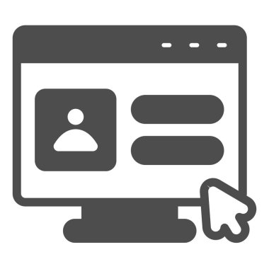 Monitör, kullanıcı yetkilendirme penceresi, imleç imleci simgesi katı simge, ui konsepti, beyaz arkaplan üzerinde avatar vektör işareti, mobil konsept ve web tasarımı için glifli simge. Vektör grafikleri.