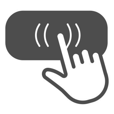 El imleci tuşuna, el işaretçisine, katı simgeye, elektronik konsepte, beyaz arkaplanda vektör işaretine, mobil konsept ve web tasarımı için glifli simgeye tıklayın. Vektör grafikleri.
