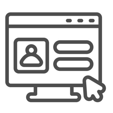 Monitör, kullanıcı yetkilendirme penceresi, imleç imleç imleç çizgisi simgesi, ui konsepti, beyaz arkaplanda avatar vektör işareti, mobil konsept ve web tasarımı için taslak biçimi simgesi. Vektör grafikleri.