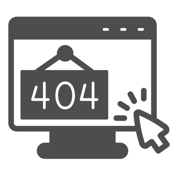 Övervaka med fel 404 och markör pekare musen solid ikon, datorkoncept, monoblock vektor tecken på vit bakgrund, glyf stil ikon för mobila koncept och webbdesign. Vektorgrafik. — Stock vektor