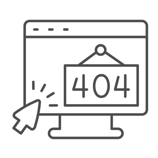 Övervaka med fel 404 och markör pekare musen tunn linje ikon, datorkoncept, monoblock vektor tecken på vit bakgrund, kontur stil ikon för mobila koncept och webbdesign. Vektorgrafik. — Stock vektor