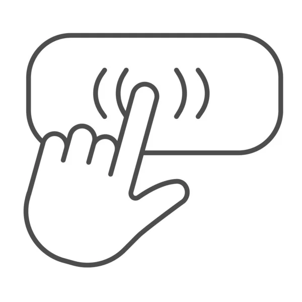 Hand cursor on button, hand pointer, clicking thin line icon, electronics concept, switch vector sign on white background, outline style icon for mobile concept and web design. Vector graphics. — Stock Vector