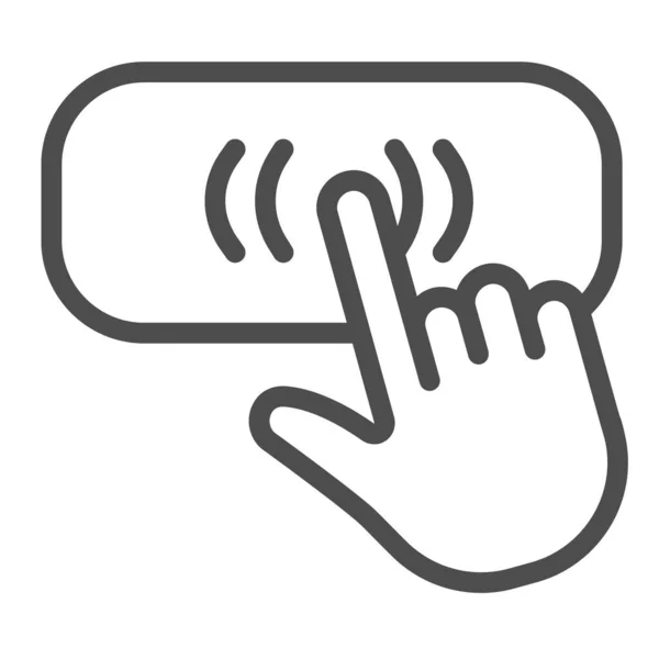 Handcursor auf Taste, Handzeiger, Liniensymbol anklicken, Elektronikkonzept, Schaltvektorzeichen auf weißem Hintergrund, Umrissstilsymbol für mobiles Konzept und Webdesign. Vektorgrafik. — Stockvektor