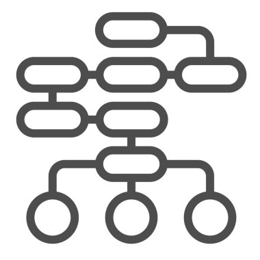 Mantık, dizi veya etkileşim diyagramı, algoritma çizgi ikonu, web konsepti, beyaz arkaplan üzerinde şema vektör imzası, mobil konsept ve web tasarımı için taslak biçim simgesi. Vektör grafikleri.