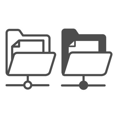 Belge dizini ve ağ bağlantısı, dosya hattı ve sağlam simge, bilgisayar konsepti, beyaz arkaplan üzerindeki veri doktoru vektör işareti, mobil konsept ve web tasarımı için taslak biçimi simgesi. Vektör grafikleri.